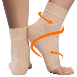 Ankle Compression Sleeve - 20-30mmhg Open Toe Compression Socks for Swelling, Plantar Fasciitis, Sprain, Neuropathy - Brace for Women and Men (Beige, M (20-30 mmHg))