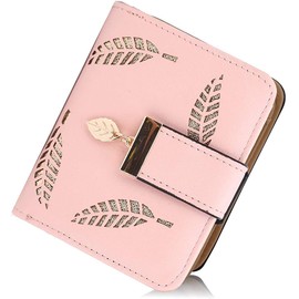 Ladies Purse Wallet, Womens Small Bifold Leather Purses Handbag with Cash/ID/Credit Card Holder Hollow Leaf, Ladies Vegan Coin Purses Wallet Money Bags with Zip Birthday Xmas Gifts for Women Girls