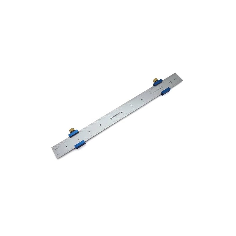 Benchmark Anodized Aluminum Ruler Stops on 12” Stainless Machinist Ruler