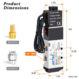 1/4" NPT Air Solenoid Valve 24V 2 Position 5 Way Single Coil Pilot-Operated Electric Pneumatic Valve AirTAC 4V210-08 Outlet Wire