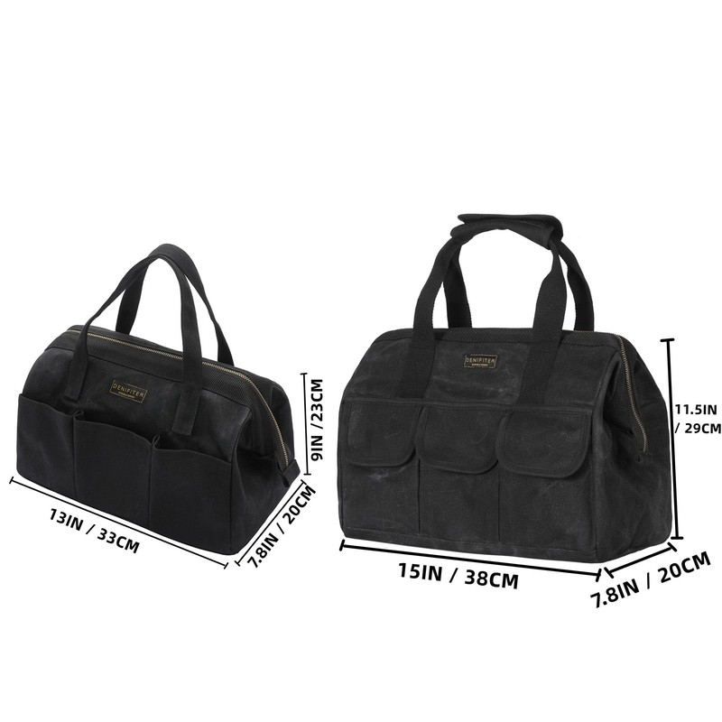 Heavy-Duty 16oz Waxed Canvas Tool Tote with Zipper, Multi-Purpose Organizer
