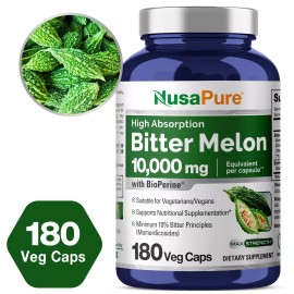 NusaPure Bitter Melon Extract 10,000 mg 180 Veg Caps (100% Vegetarian, Non-GMO)