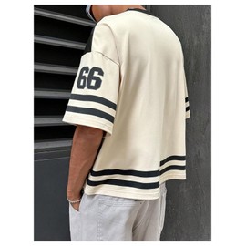 SOLY HUX Men's Jersey Shirts Number Graphic V Neck Drop Shoulder Short Sleeve Loose Streetwear Tee Tops Black Letter Medium