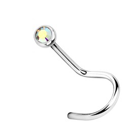 PiercedOff 316L Surgical Steel Nose Screw with Aurora Borealis CZ Gem - Thickness 20GA (0.8mm) / Length 6mm / Gem Size 2.5mm