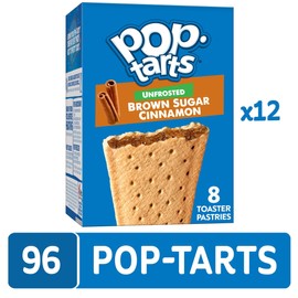 Pop-Tarts Toaster Pastries, Breakfast Food and Kids Snacks, Unfrosted Brown Sugar Cinnamon, 10.15lb Case (96 Count)