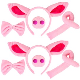 8 Pieces Pig Costume Set Pig Ears Headband Pig Nose Tail Bow Tie Animal Fancy Costume Kit Accessories Party Decorations