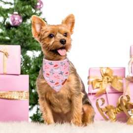 ADOGGYGO Pink Christmas Dog Bandana, Santa Xmas Tree Dog Scarf, Adjustable Fit Pink Pet Christmas Bandanas for Small Dogs Puppies (Small)