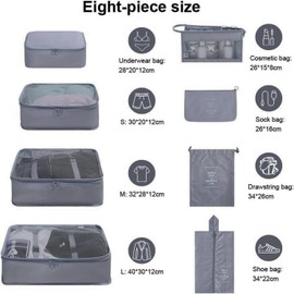 Oceanevo 8 Pcs Packing Cubes, Travel Luggage Organizer for Men and Women, Toiletry Bag, Packing Cubes for Travel - Set of 8, 1. Grey, 8 Pieces Set, Travel Accessories