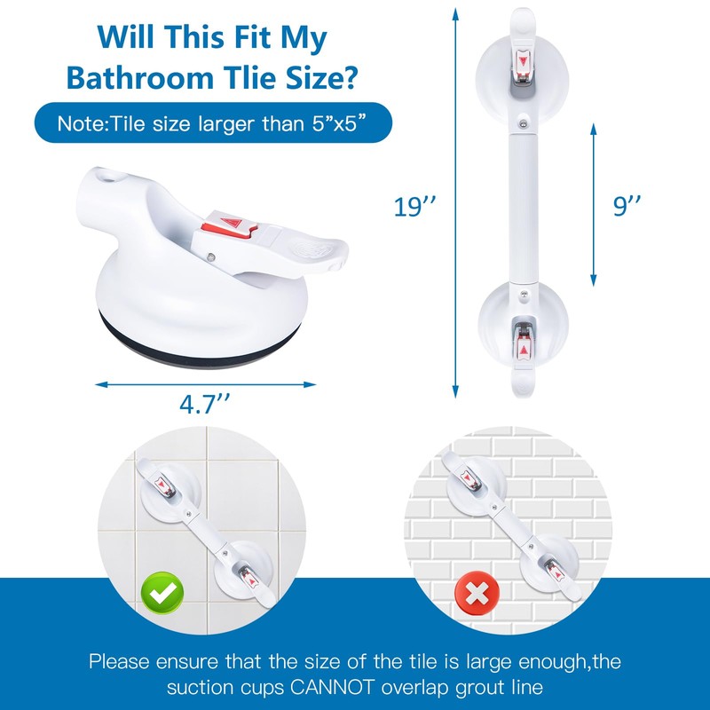 HEINSY 19inch Upgrade Suction Shower Grab Bar, Portable Shower Handle