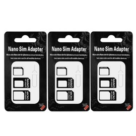 FLLAGG20 3 x SIM Card Adapter Set, SIM Adapter, Black, 4-in-1, Includes Ejection Tool, Nano to Micro, Micro to Standard, Nano to Standard, Universal for Smartphones, Simple SIM Adapter