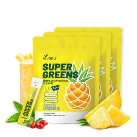 VivoNu SUPER GREENS |Pineapple Powder | Digestive Support | Supports Gut Health | Natural Sweetener without Artificial Flavors | Daily Fiber, Eliminates Toxins, Reduces Bloating (15 servings/1 bag) - Specification: pack of 3