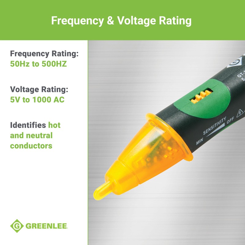 Greenlee GT-16 Adjustable Non-Contact Voltage Detector, 5V - 1000V AC,Green,