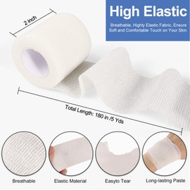 LDIWEE 24 Pack 2 Inch White Self Adhesive Bandage Wrap, Medical Wrap Self Adherent Wrap Cohesive Bandage Rolls Self Stick Bandage Tape First Aid Gauze for Sports, Ankle, Swelling, Wrist Sprains
