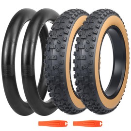 BALINGE 2 Pack Fat Tire for Ebike Mountain Bike Heavy Duty High-Performance Wear-Resistant E-Bike Mountain Snow Bike Tire 20" x 4"，Brown Wall - 2 Tires 2 Tubes 2levers