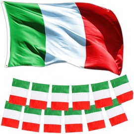 GUSTO Italy Flag Set 90 x 150 cm with Eyelets and 2 Garlands 20 Flags 14 x 21 cm Durable Tricolour Blue National (Set of Italy - Flag + 2 Garlands)