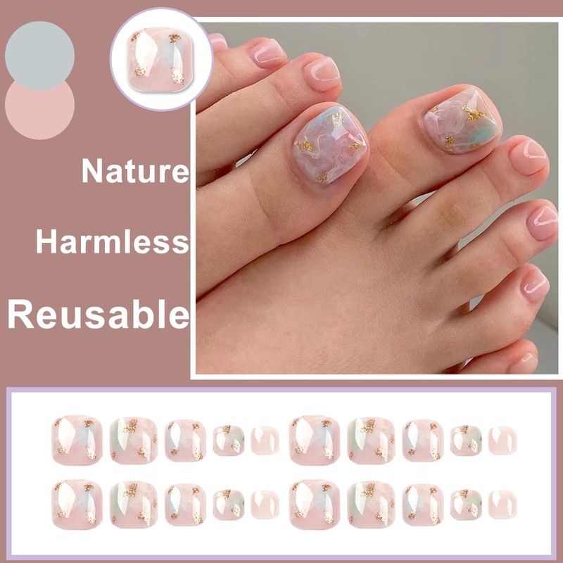 Pack of 24 False Toenails for Sticking, Artificial Toenail Tips,