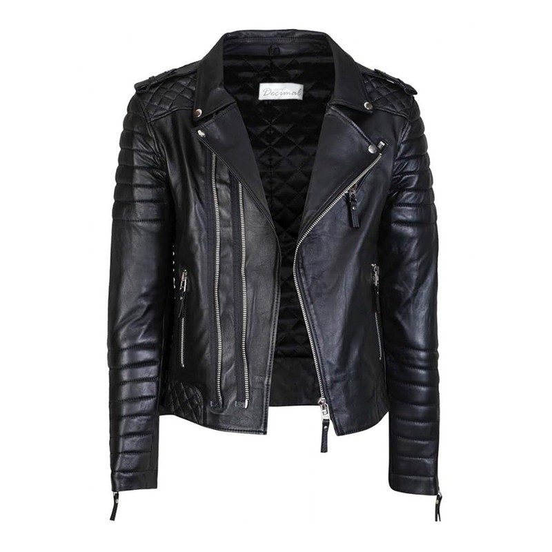 DECIMAL Men's Black REAL Lambskin Leather Biker Jacket VINTAGE GENUINE