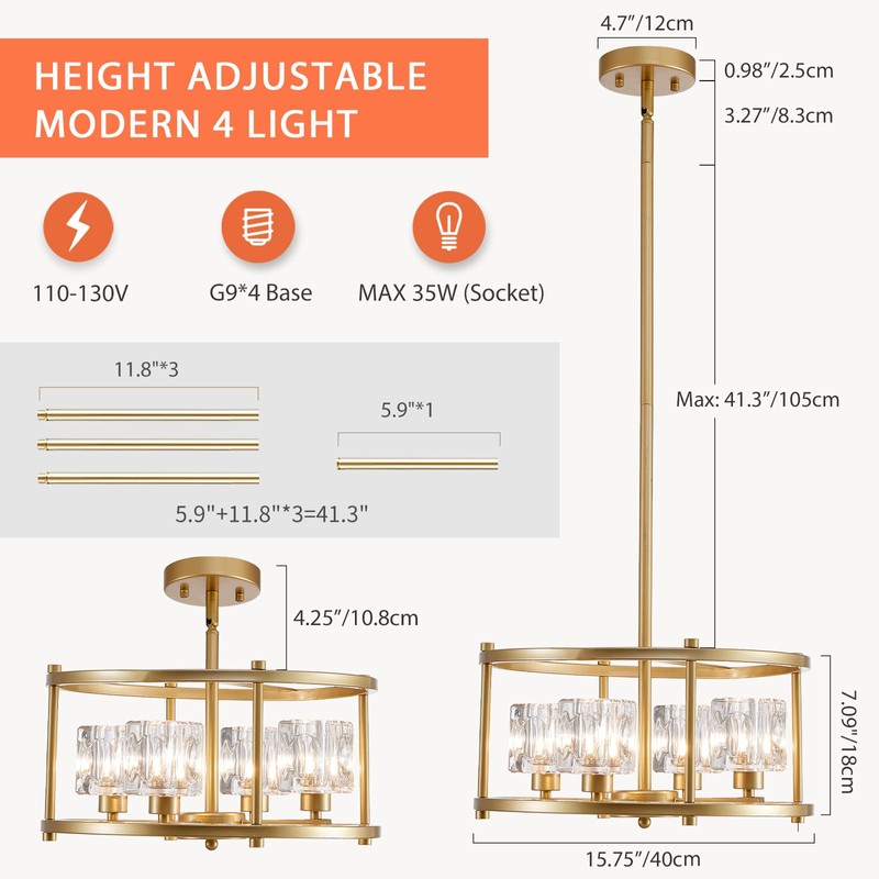 Majhoiw Modern Gold Chandeliers for Dining Room Over Table, Farmhouse