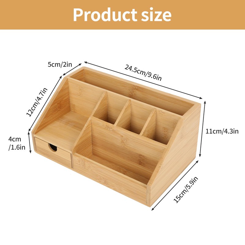 Desk Organizer, Modern Simple Bamboo Wooden Office Desktop Storage Organizer