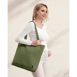 Prite Corduroy Tote Bag for Women Large Shoulder Bag with Zipper and Pockets for College School Work Travel Shopping-Green