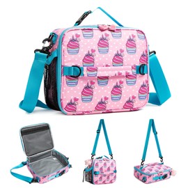 Khulula Girls Insulated Kids Cooler Lunch Bags for Food storage Totes - Picnic Cookouts School Travel Reusable Small Lunch Boxes with Cute Pattern Prints Pink Unicake