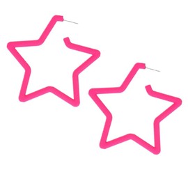 Colorful Hoop Star Earrings Geometric Matte Bright Fluorescence Retro Costume Accessory-light red