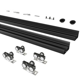 BarnBase 8FT/96(Double 4FT) Bypass Door Hardware, Aluminum Double-Closing Sliding Closet Door Hardware with Finger Pull Included, Smoothly and Quietly, Fit Door Thickness 1 3/8" or 1 3/4", Black