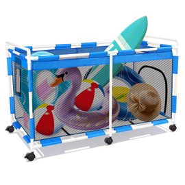 240 Gallon 63" L Extra Large Swimming Pool Storage BinWith zip and hooks, with added crossbar in the middle for stability.,Holder for Noodles, Toys, Floats, Towels,Rolling Storage Organizer Bin（blue)