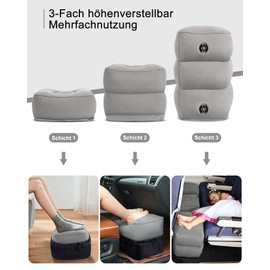 BLABOK Inflatable Footrest Pillow, Height Adjustable Aeroplane Travel Pillow, Portable Foot Cushion for Children and Adults, Suitable for Travel, Car, Train, Home and Office (Grey)