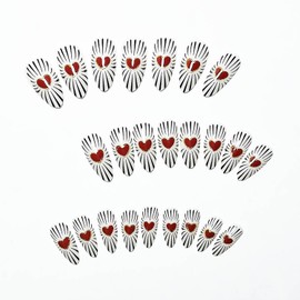 24 Pcs Almond Press on Nails Valentines Day Red Heart Fake Nails Medium Full Cover False Nails with Glitter Design Stiletto Nail Tips Glossy Acrylic Glue on Nails Valentines Stick on Nails for Women