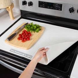 Stove Top Covers for Electric Stove - Silicone Stove Mat for Glass Top Stove - 28"x20" Stove Top Protector, Heat Resistant (450°F), XL Dish Drying Mat, Stove Cover – Pearl White