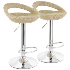 Elama 2 Piece Adjustable Rattan Barstool in Tan with Chrome Base, Grey, (ELM-905)