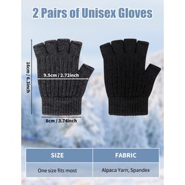 Kiiwah 2 Pairs of Fingerless Gloves Winter Knitted Gloves Women Men Unisex Stretchy Mittens for Running Cycling Leisure Outdoor (Black Grey), Black and Grey