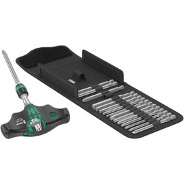 Wera 05023471001 Kraftform Kompakt 400 RA Set 1, T-Handle bit Holder with Ratchet Function and bit Set, 17 Pieces
