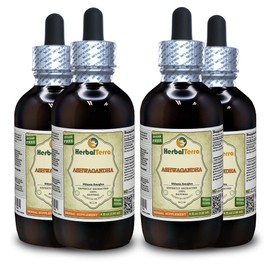 Ashwagandha (Withania Somnifera) Tincture, Organic Dried Root Liquid Extract (Brand Name: HerbalTerra, Proudly Made in USA) 4x4 fl.oz (4x120 ml)