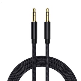 1M Jack to Jack Cable,Generic 3.5mm Black Braided Aux Lead,Nylon Braided,for Car,Smartphone,Home Stereo,Laptop