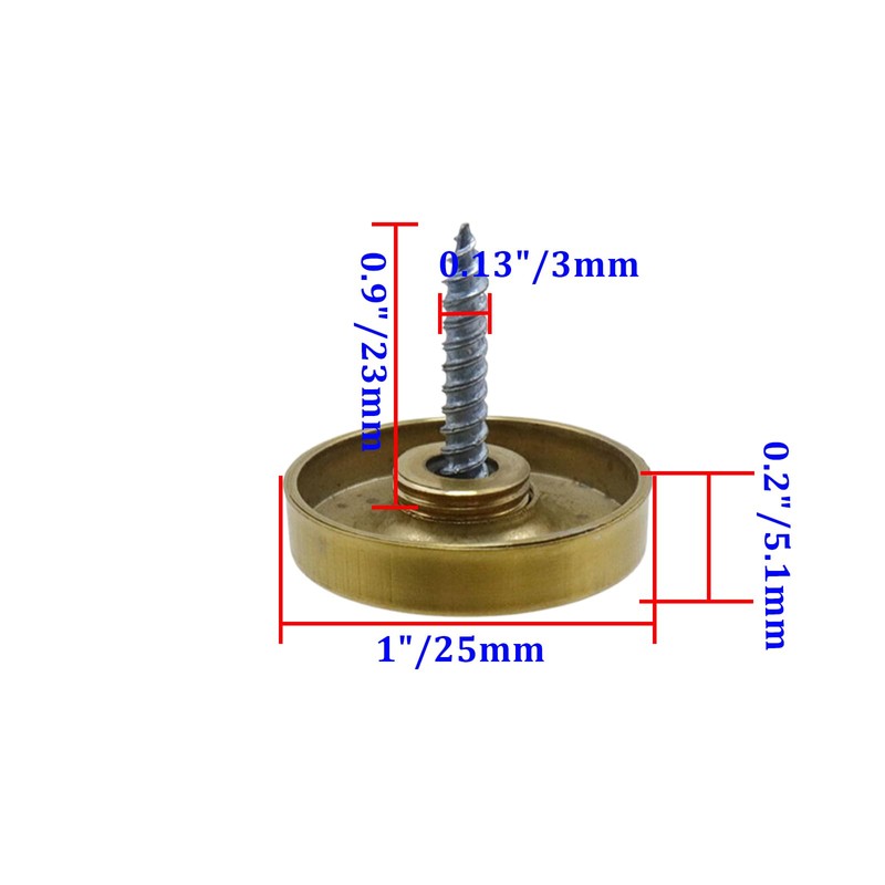 Rannb Decorative Mirror Screws Gold Cap Cover Nails 1"/25mm Cap