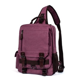 H HIKKER-LINK Canvas Messenger Bag Crossbody Shoulder Backpack Sling Bag Rucksack Daypack Casual Travel Wine Red Large