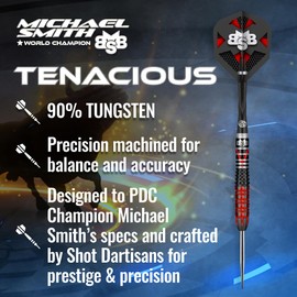 Shot! Darts Michael Smith Tenacious Front Weighted 90% Tungsten Pro Throwing Darts Steel Tip Set Professional Made in New Zealand Designed Dart Flights for Women & Men Metal Tip Bar Darts for Adults (24)