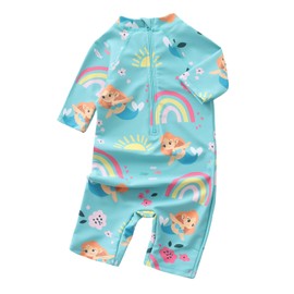 Aisyee Baby Girls Rash Guard Sunsuits for Toddler Girls One Piece Swimsuits Short Sleeve UPF 50+ Bathing Suit Beachwear Green Sunny Rainbow 12 Months