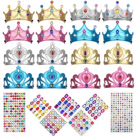 Bettoor 23 Packs Foam Princess Crowns and Tiaras for Birthday Party Favors Hats, DIY Prince Crown Kit Paper Tiara with 7pcs Crystal Diamond Sticker