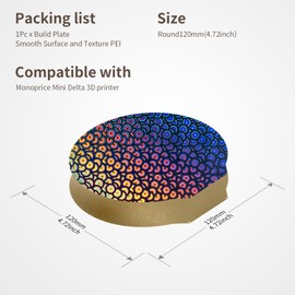 Upgraded Round 120mm in Diameter Flexible Spring Steel Build Plate Double Sided PEK PEI Sheet for Monoprice Mini Delta v2 3D Printer