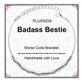 PLUSSIDA Stainless Steel Beaded Morse Code Bracelet, Unique Funny Inspirational Gifts for Men Women, Friendships Christmas Birthday Gifts for Best Friends Lover Sister Aunts (Bestie)