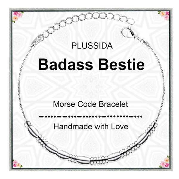 PLUSSIDA Stainless Steel Beaded Morse Code Bracelet, Unique Funny Inspirational