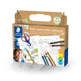 STAEDTLER Sticker Painting and Craft Set Noris Jumbo, Hours of Fun, 6 Noris Jumbo Colouring Pencils in Assorted Colours, Noris Jumbo Pencil, Noris Craft Scissors and Sticker Templates, 61 C3
