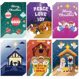 HOWAF 72 Pieces Christmas Greeting Card Sets, Christmas Religious Cards with Envelopes and Seal Stickers, Christmas Post Card for Christmas Holiday Celebration Supplies, 6 Designs