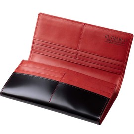El Diablo EL-C3140 Men's Long Wallet, Genuine Leather, Cordovan x Tochigi Leather, Simple, Bi-Color, Made in Japan, Black x Dark Red