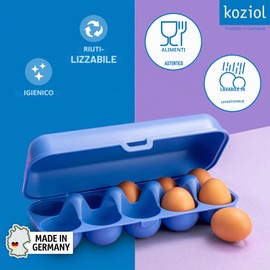 Koziol EGGS TO GO Portauova per 10 Uova, Contenitore con Chiusura a Clip, Contenitore per Uova per Frigorifero, Scatola per Uova in Plastica, Contenitore per Uova (Blu Forte, 10)