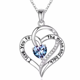 Iefil Birthstone Necklaces for Women - Mothers Day Gift Ideas, I Love You to The Moon and Back Necklace, Alexandrite Heart Necklace, June Birthstone Necklace, Jewelry Gifts for Her Wife Mom Daughter