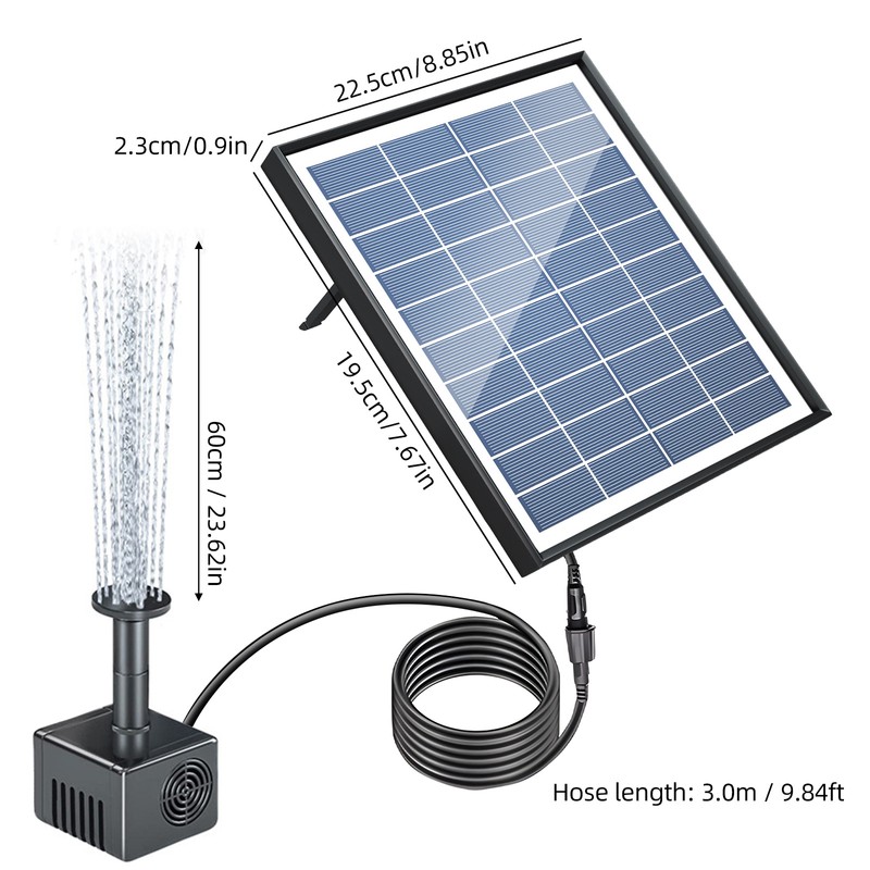 Solar Fountain Pump 6.5W 6 Fountain Modes Energy Saving Solar